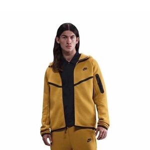 MENS NIKE TECH FLEECE WINDRUNNER FULL ZIP JACKET_OCHRE/BLACK HV0949-352-SIZE 2XL